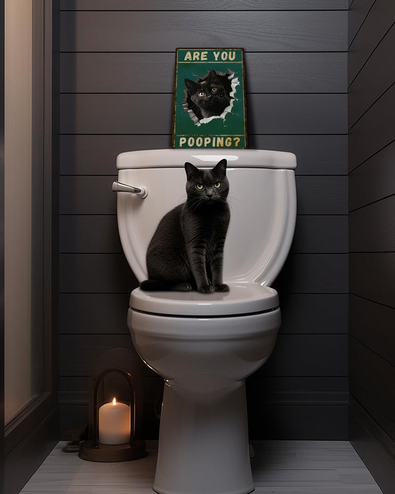 ALKB Are You Pooping Signs Funny Black Cat Sign for Bathroom Wall Decor, Vintage Cat Gift 8 x 12 Inch - Image 2